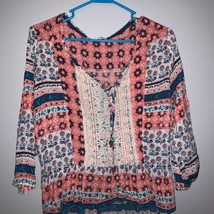 Floral Print Flounce Blouse